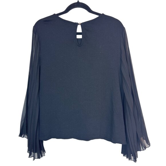 W5 Women’s XL Black Pleated Sheer Flowy Long Sleeve Elegant Top Office Dressy - Picture 5 of 5